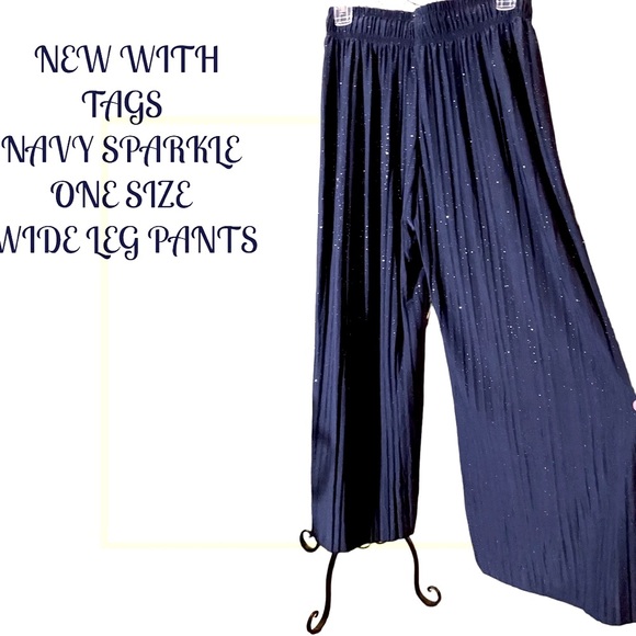 Kinyoumei Pants - NWT ELASTIC WAIST NAVY SPARKLE WIDE LEG PANTS-ONE SIZE- Fits up to SZ 14 comfy🤩